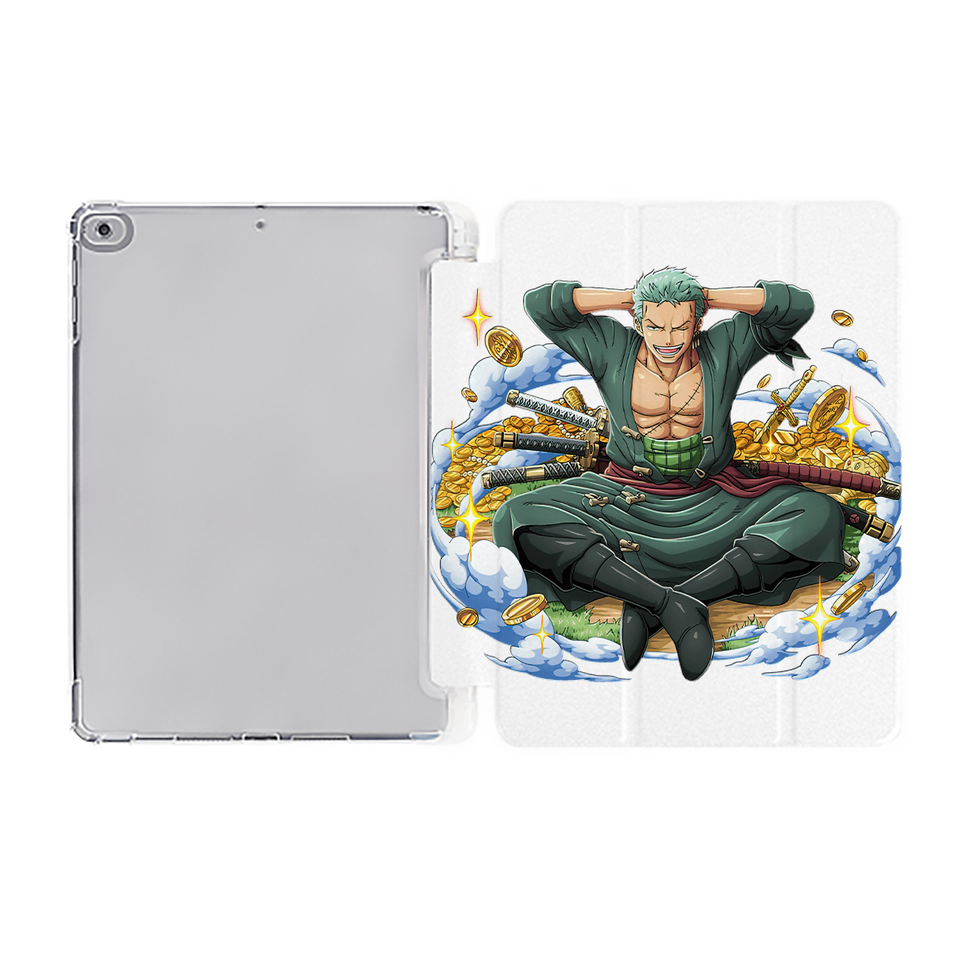 （画像用） ワンピース ロロノア・ゾロ ONE PIECE Roronoa Zoro IPad ケース ペン収納付き 三つ折りスタンド PUレザー×シリコン 対応機種9.5/10.5/10.9インチ